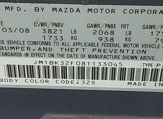 JM1BK32F081133045 2008 2008 Mazda 3- I Touring Value 9