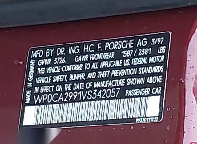 WP0CA2991VS342057 1997 1997 Porsche 911- Carrera/Carrera 4/ 9