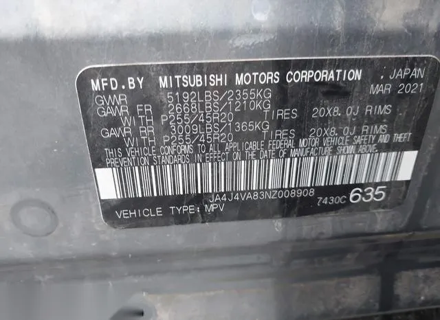 JA4J4VA83NZ008908 2022 2022 Mitsubishi Outlander- Sel 2-5 S 9