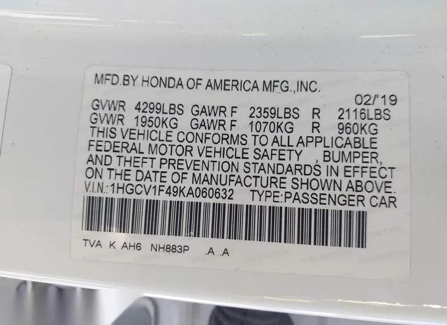 1HGCV1F49KA060632 2019 2019 Honda Accord- EX 9