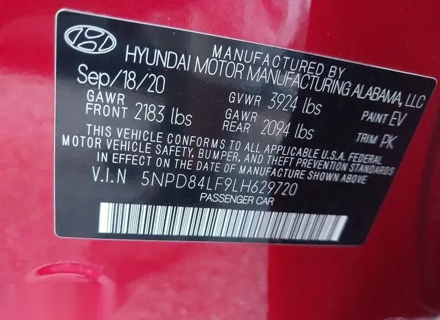 5NPD84LF9LH629720 2020 2020 Hyundai Elantra- Sel 9