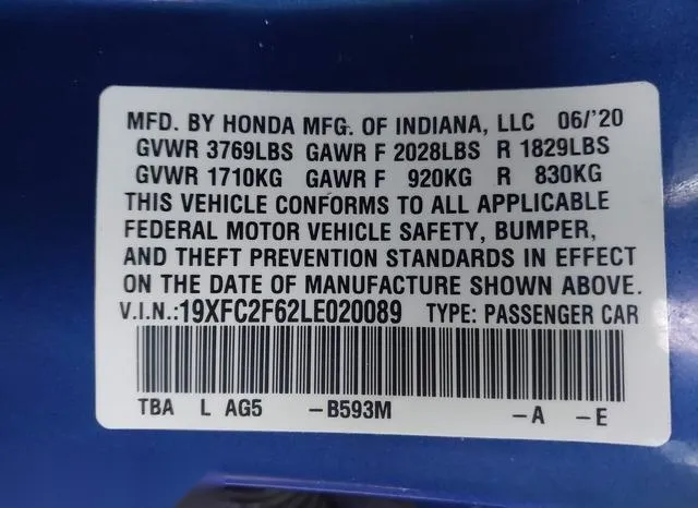 19XFC2F62LE020089 2020 2020 Honda Civic- LX 9