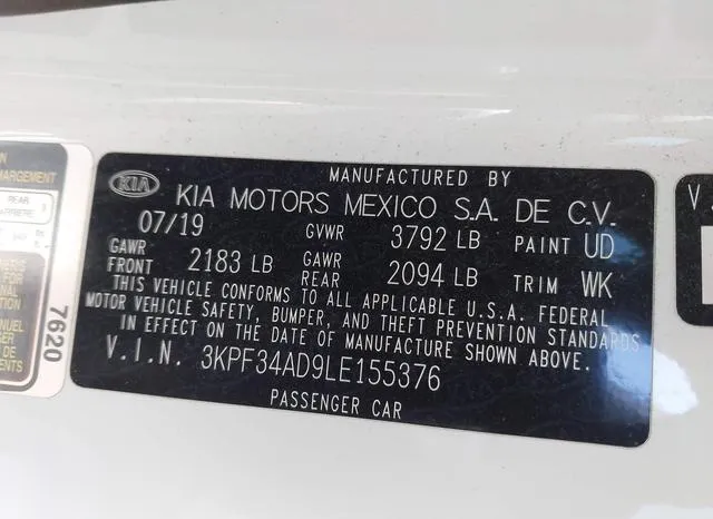 3KPF34AD9LE155376 2020 2020 KIA Forte- Gt-Line 9