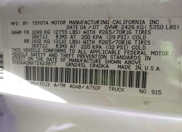 5TEUU42NX7Z423877 2007 2007 Toyota Tacoma- Base V6 9