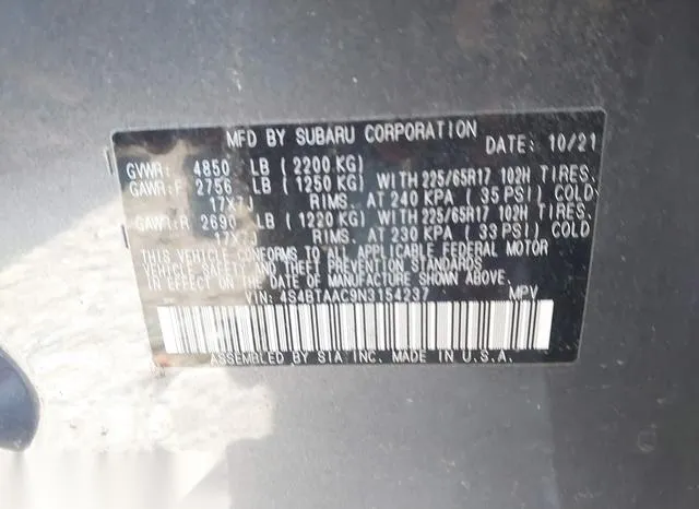 4S4BTAAC9N3154237 2022 2022 Subaru Outback 9