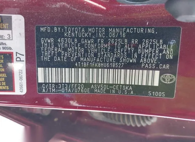 4T1BF1FK8HU618527 2017 2017 Toyota Camry- SE 9