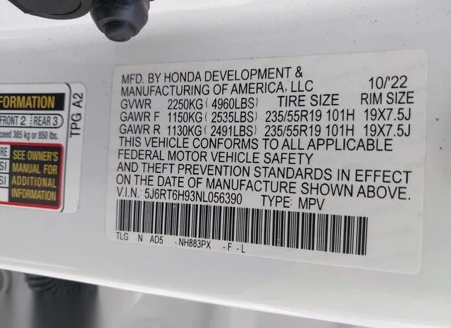 5J6RT6H93NL056390 2022 2022 Honda CR-V- Hybrid Touring 9