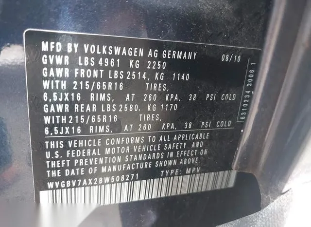 WVGBV7AX2BW508271 2011 2011 Volkswagen Tiguan- S 9