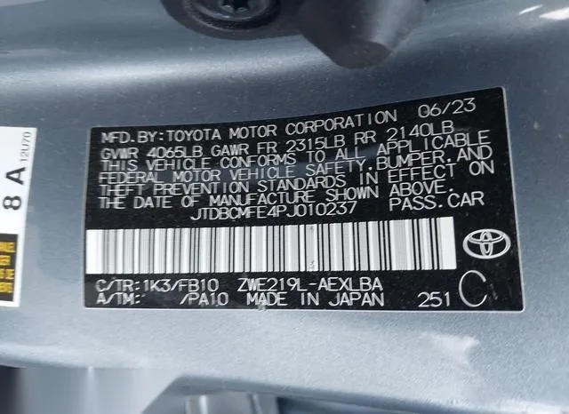 JTDBCMFE4PJ010237 2023 2023 Toyota Corolla- Hybrid Le 9