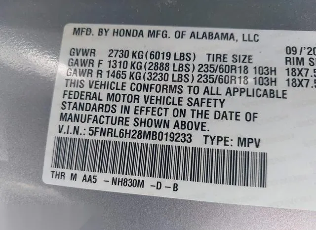 5FNRL6H28MB019233 2021 2021 Honda Odyssey- LX 9