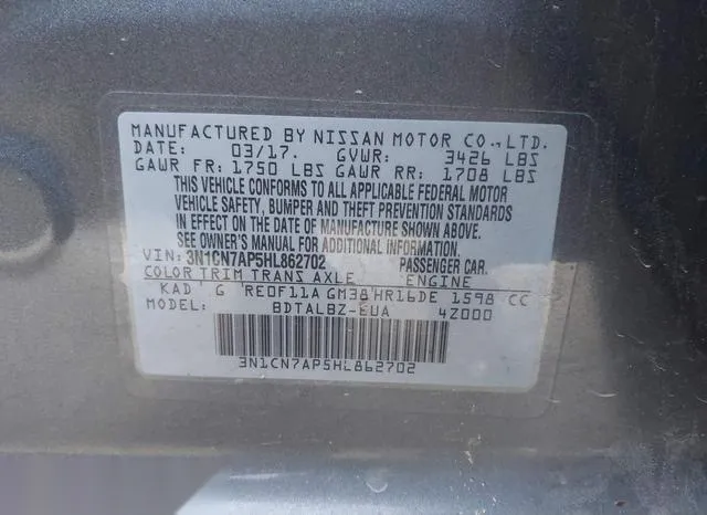 3N1CN7AP5HL862702 2017 2017 Nissan Versa- 1-6 SV 9