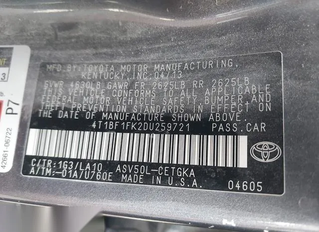 4T1BF1FK2DU259721 2013 2013 Toyota Camry- Xle 9