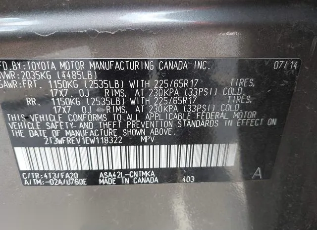 2T3WFREV1EW118322 2014 2014 Toyota RAV4- Xle 9