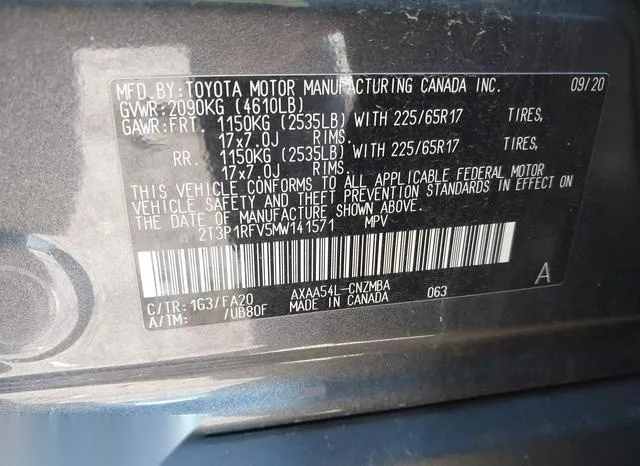 2T3P1RFV5MW141571 2021 2021 Toyota RAV4- Xle 9