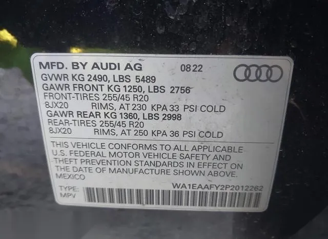 WA1EAAFY2P2012262 2023 2023 Audi Q5- Premium Plus 45 Tfsi S 9