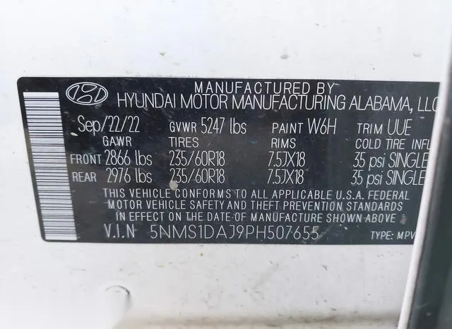 5NMS1DAJ9PH507655 2023 2023 Hyundai Santa Fe- SE 9