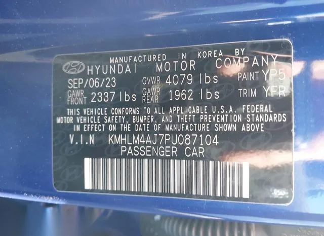 KMHLM4AJ7PU087104 2023 2023 Hyundai Elantra- Hybrid Blue 9