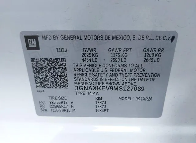 3GNAXKEV9MS127089 2021 2021 Chevrolet Equinox- Fwd Lt 9