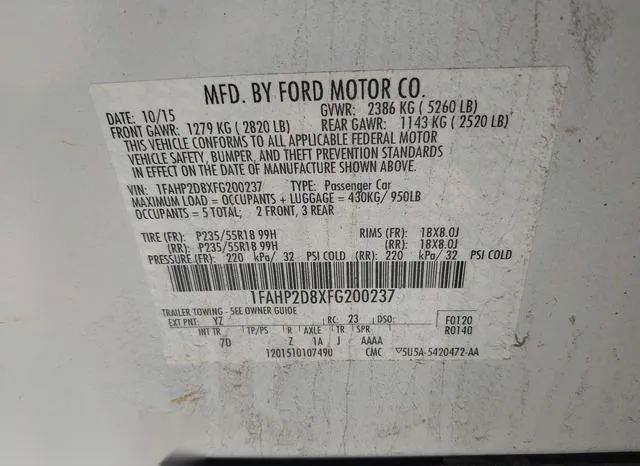 1FAHP2D8XFG200237 2015 2015 Ford Taurus- SE 9