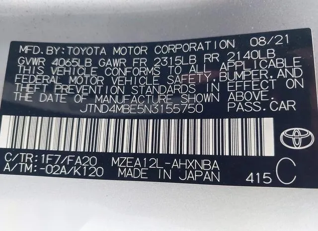 JTND4MBE5N3155750 2022 2022 Toyota Corolla- Se/Xse/Night Shade 9