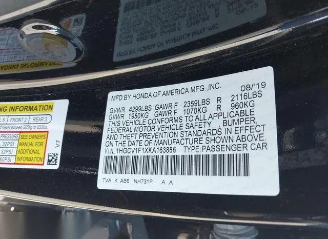 1HGCV1F1XKA163886 2019 2019 Honda Accord- LX 9