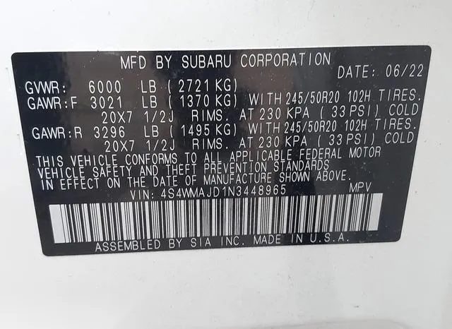 4S4WMAJD1N3448965 2022 2022 Subaru Ascent- Onyx Edition 9