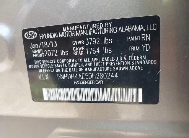 5NPDH4AE5DH280244 2013 2013 Hyundai Elantra- Gls 9