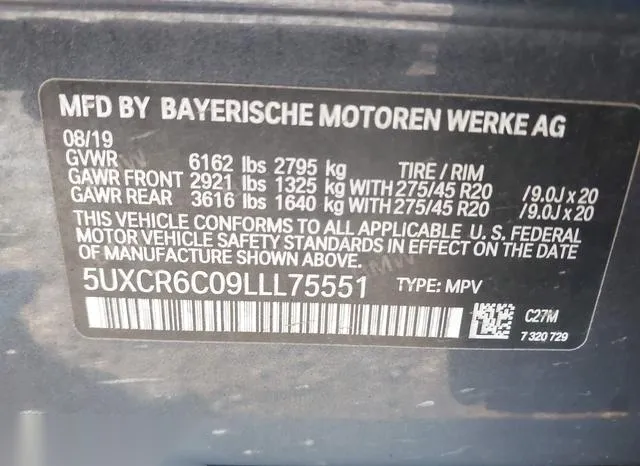 5UXCR6C09LLL75551 2020 2020 BMW X5- Xdrive40I 9