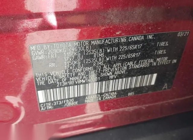 2T3H1RFV8MW140001 2021 2021 Toyota RAV4- LE 9