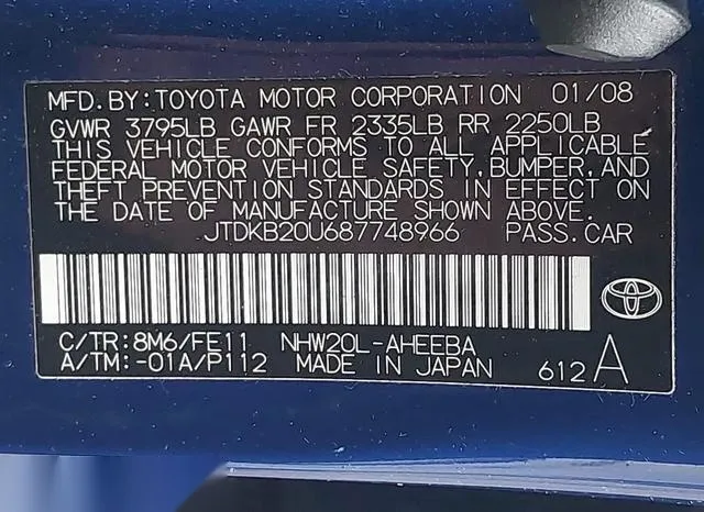 JTDKB20U687748966 2008 2008 Toyota Prius 9