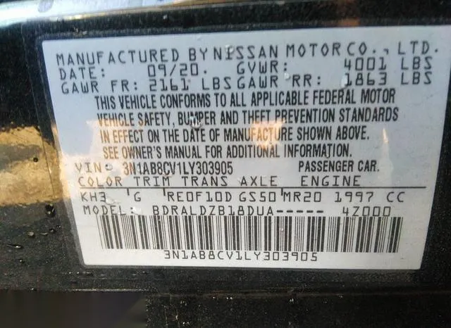 3N1AB8CV1LY303905 2020 2020 Nissan Sentra- Sv Xtronic Cvt 9