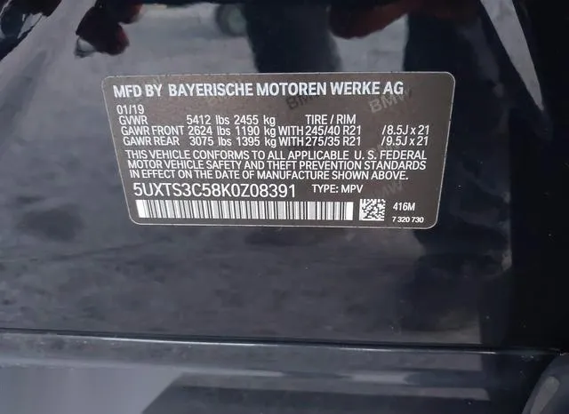 5UXTS3C58K0Z08391 2019 2019 BMW X3- M40I 9