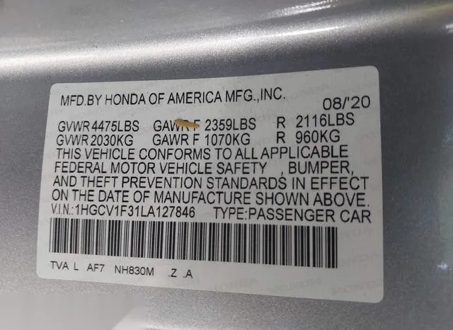 1HGCV1F31LA127846 2020 2020 Honda Accord- Sport 9