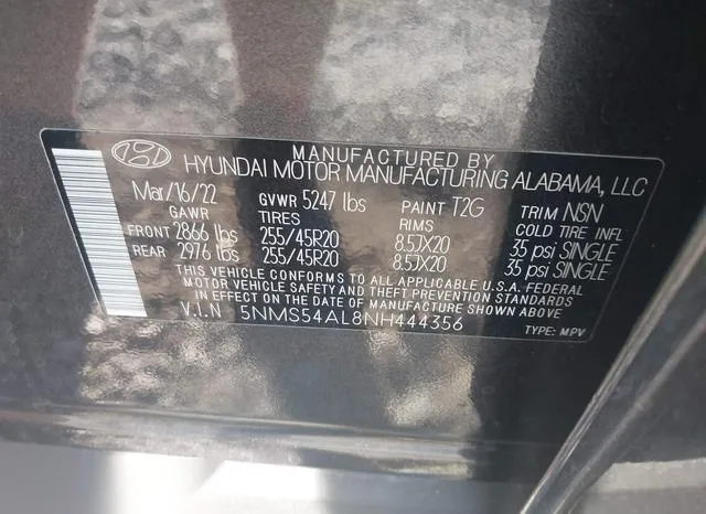 5NMS54AL8NH444356 2022 2022 Hyundai Santa Fe- Calligraphy 9