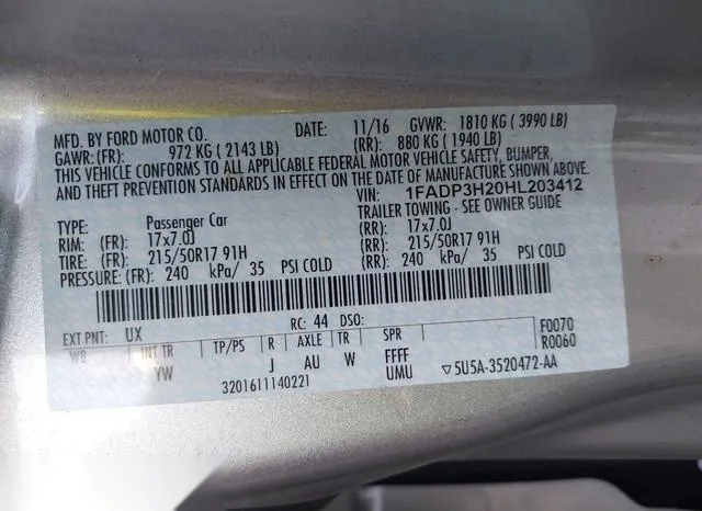 1FADP3H20HL203412 2017 2017 Ford Focus- Sel 9