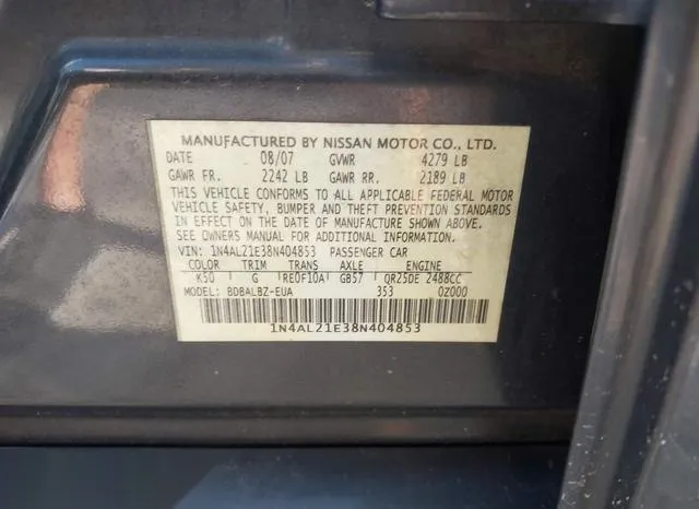 1N4AL21E38N404853 2008 2008 Nissan Altima- 2-5 S 9