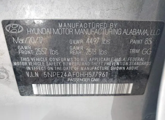 5NPE24AF0HH577961 2017 2017 Hyundai Sonata 9