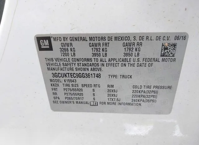 3GCUKTEC9GG361748 2016 2016 Chevrolet Silverado 1500- High 9