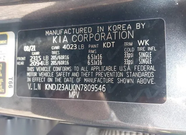 KNDJ23AU0N7809546 2022 2022 KIA Soul- LX 9