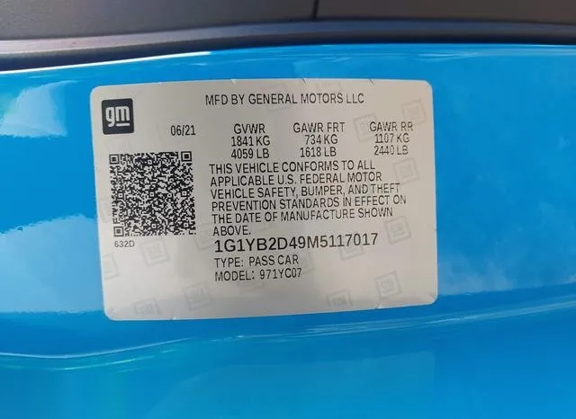 1G1YB2D49M5117017 2021 2021 Chevrolet Corvette- Stingray Rw 9