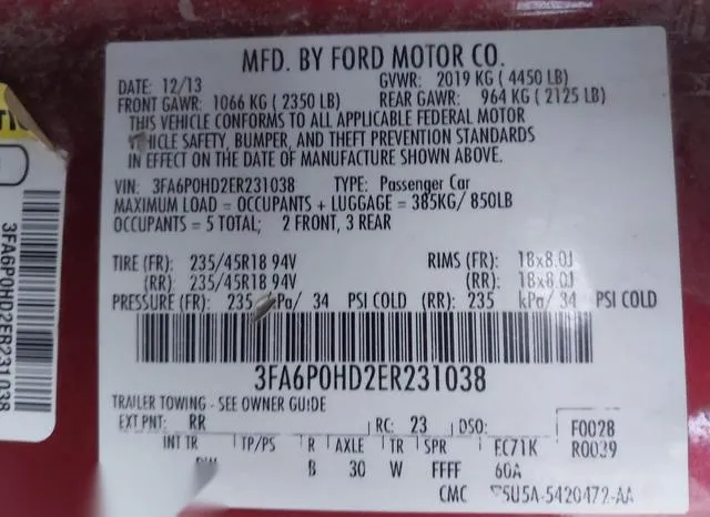 3FA6P0HD2ER231038 2014 2014 Ford Fusion- SE 9