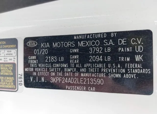 3KPF24AD2LE213590 2020 2020 KIA Forte- Lxs 9