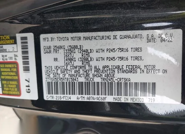 3TYSX5EN5NT015043 2022 2022 Toyota Tacoma- SR5 9