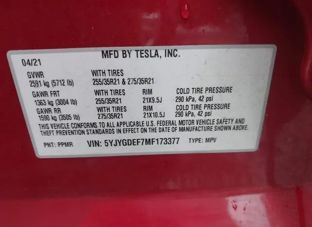 5YJYGDEF7MF173377 2021 2021 Tesla Model Y- Performance Dual 9