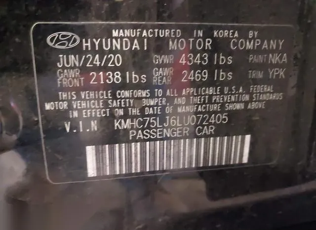 KMHC75LJ6LU072405 2020 2020 Hyundai Ioniq- Electric SE 9