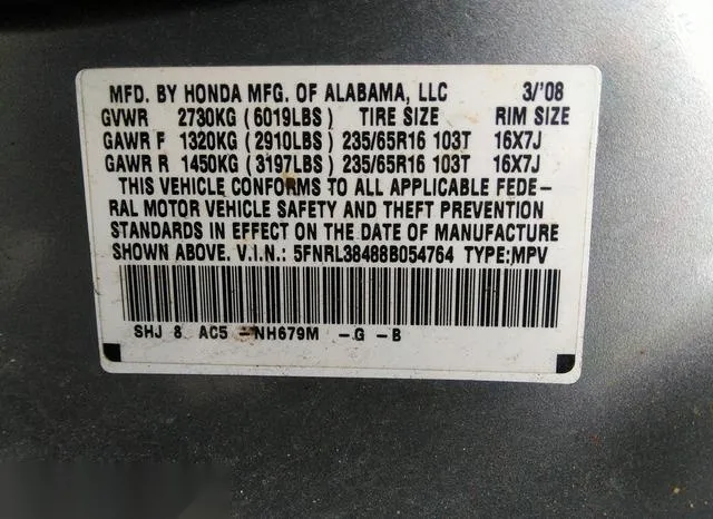 5FNRL38488B054764 2008 2008 Honda Odyssey- EX 9