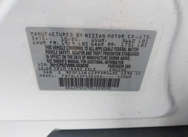 3N1CP5CV9ML553030 2021 2021 Nissan Kicks- Sv Xtronic Cvt 9