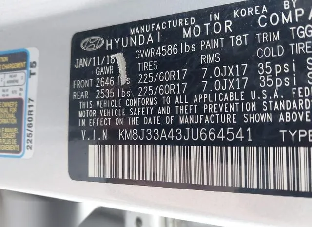 KM8J33A43JU664541 2018 2018 Hyundai Tucson- Sel 9