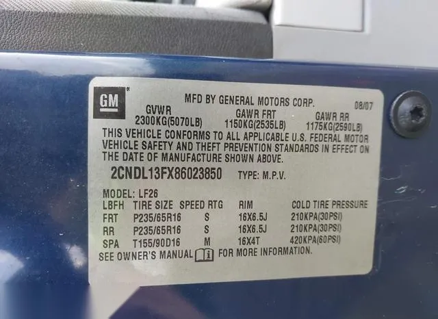 2CNDL13FX86023850 2008 2008 Chevrolet Equinox- LS 9