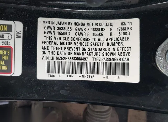 JHMZE2H36BS008497 2011 2011 Honda Insight 9